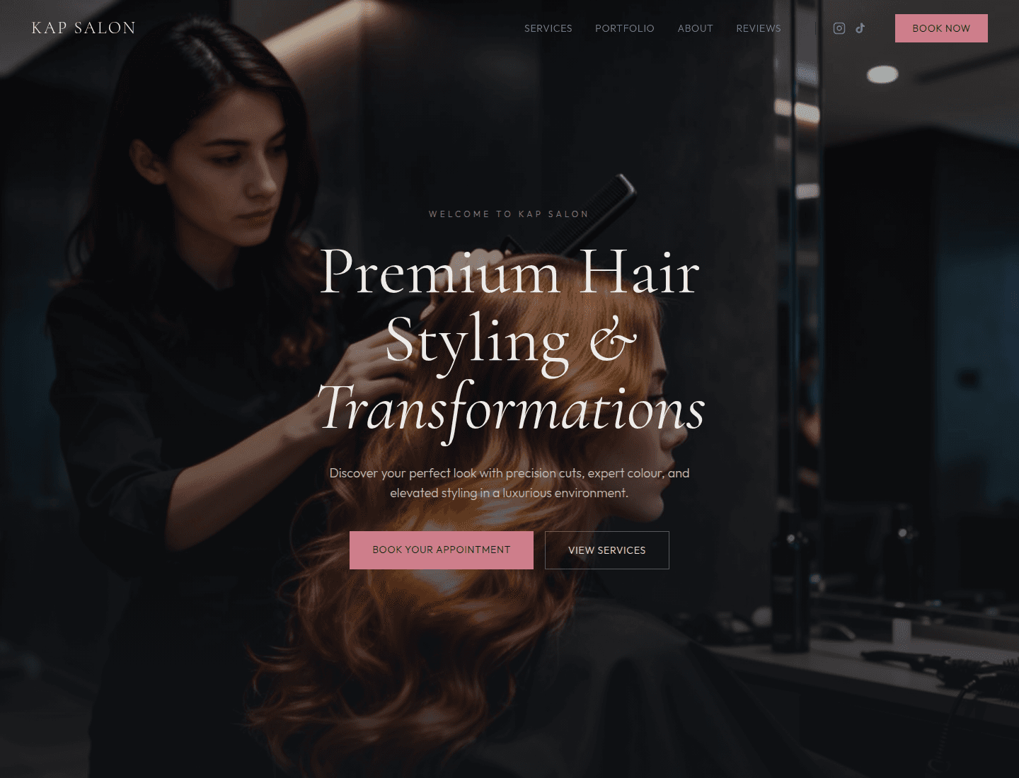 Sample hair salon homepage — Book Your Appointment and View Services