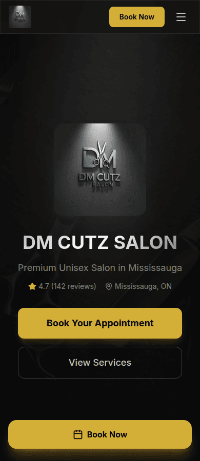 DM Cutz Salon on a phone
